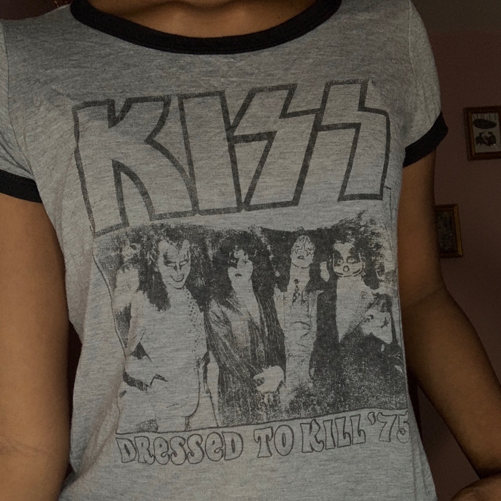 KISS dressed to kill tour grey ringer t crop top